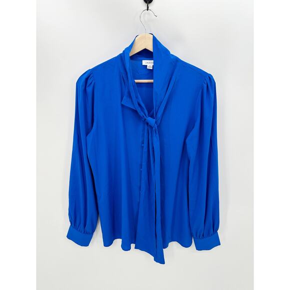 Calvin Klein Womens Blouse Size S Royal Blue Tie Neck Lightweight Career Office - Picture 1 of 8